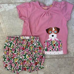Baby Boden Shirt & Shorts Set Appliqué Dog & Flowers - 3-6 month